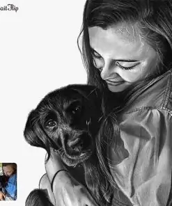photo to dog and woman charcoal drawing