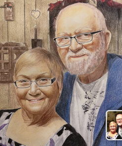 old couple colored pencil sketch
