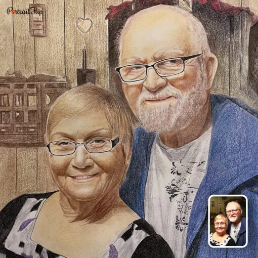 old couple colored pencil sketch