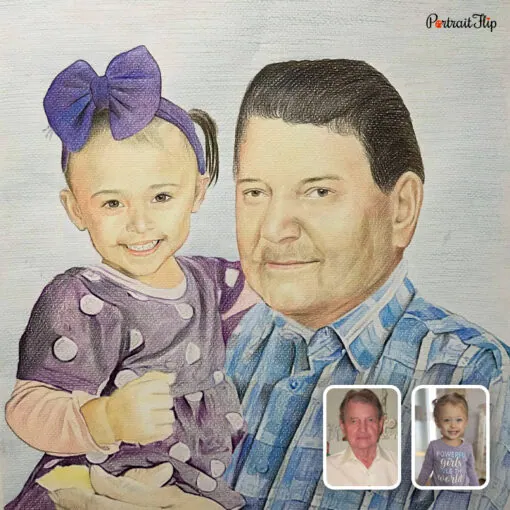 grandfather and baby colored pencil portrait