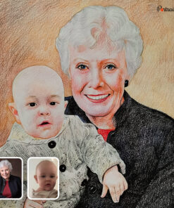 grandmother and child colored pencil drawing