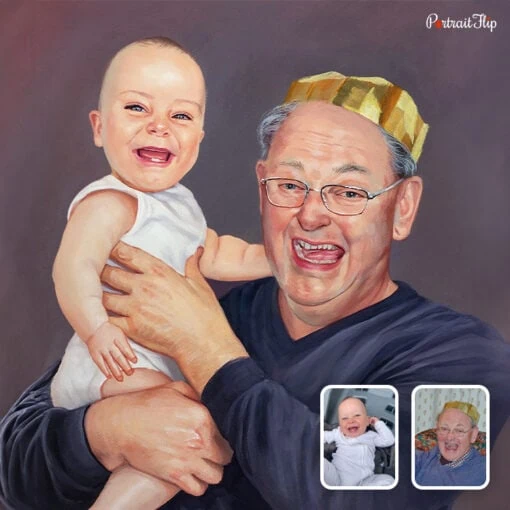 grandpa and baby watercolor painting