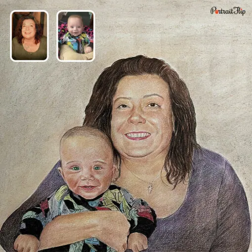 mother and baby colored pencil drawing