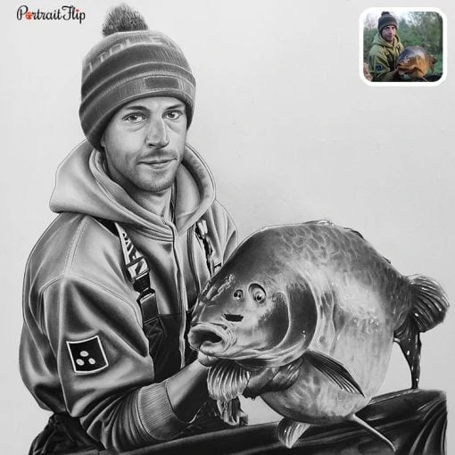 People & Pet Charcoal Drawing From Photo