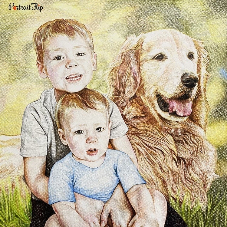 Coloured pencil people drawings