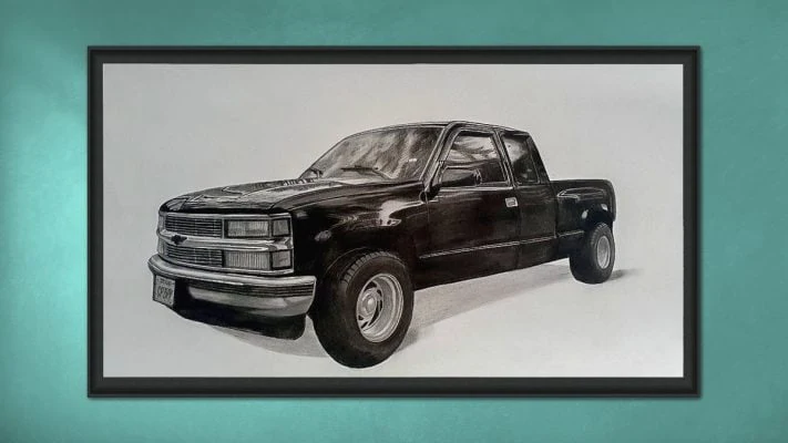 photo to vehicle charcoal drawing