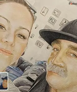 photo to old man and girl colored pencil portrait