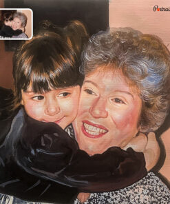 grandmother and kid pastel painting
