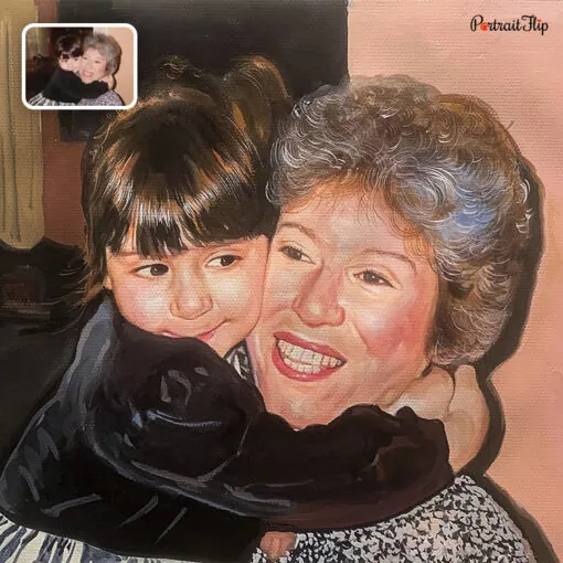 grandmother and kid pastel painting