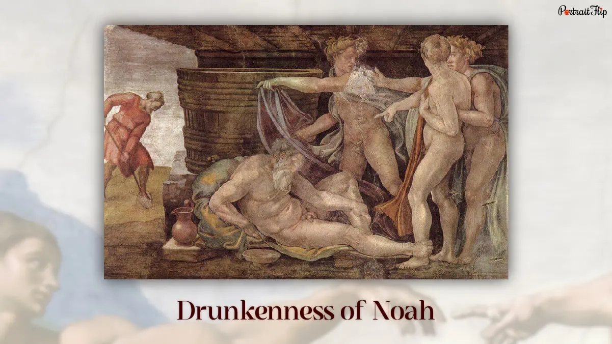 One of the famous paintings by Michelangelo "Drunkenness of Noah."