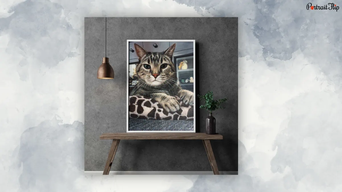 Mockup of a cat painting made by PortraitFlip that refer to pet loss