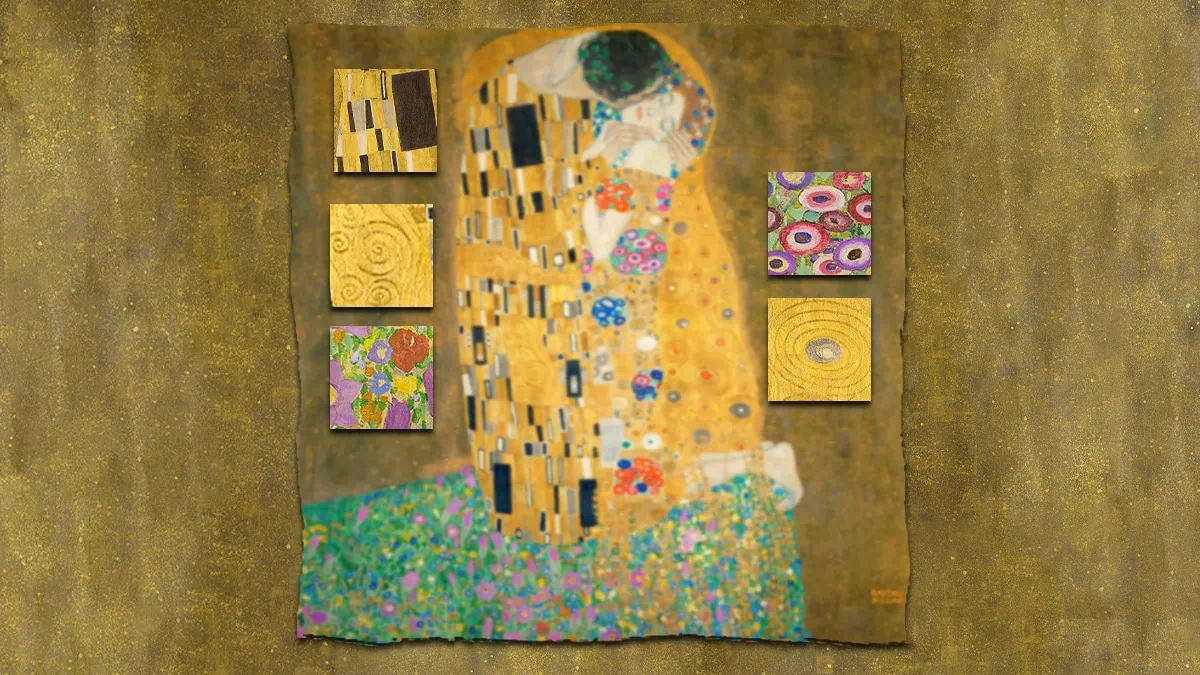 Aesthetic tone of painting The Kiss by Gustav Klimt.
