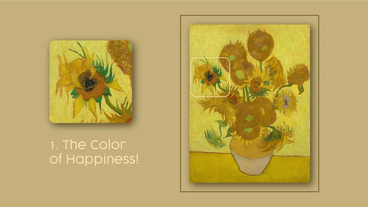 Van Gogh's Sunflowers with it's vibrant color scheme.