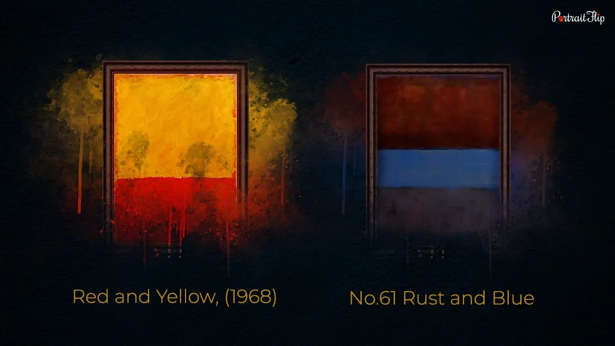 Mark's other paintings such as Red and Yellow (1968) and No.61 Rust and Blue that belongs to colorfield technique apart from Rothko's White Center painting