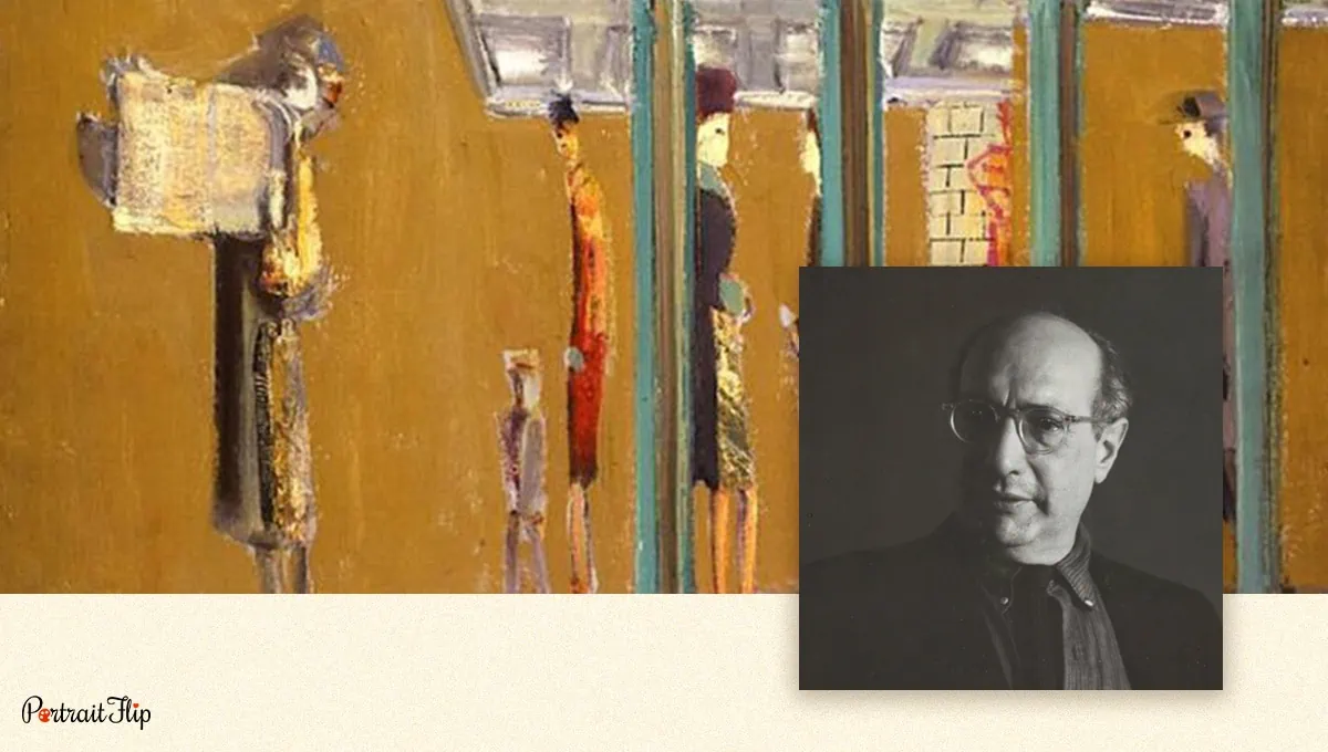 Mark Rothko's abstract expressionist painting next to his photograph. 