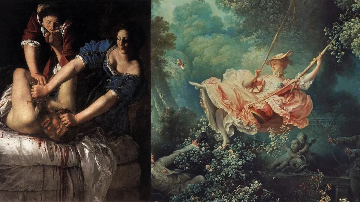 Painting by Jean Honroe Fragonard "The Swing", and "Judith Slaying Holofernes" by Artemisia Gentileschi