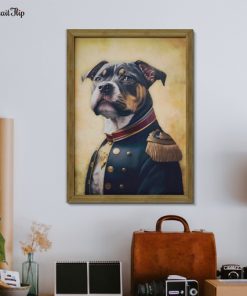 Portrait of a dog as a general officer is mounted on wall