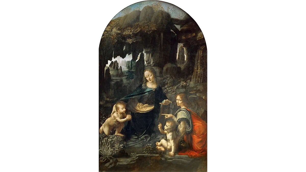 Virgin of the Rocks by Leonardo da vinci is a one of the famous religious paintings 
