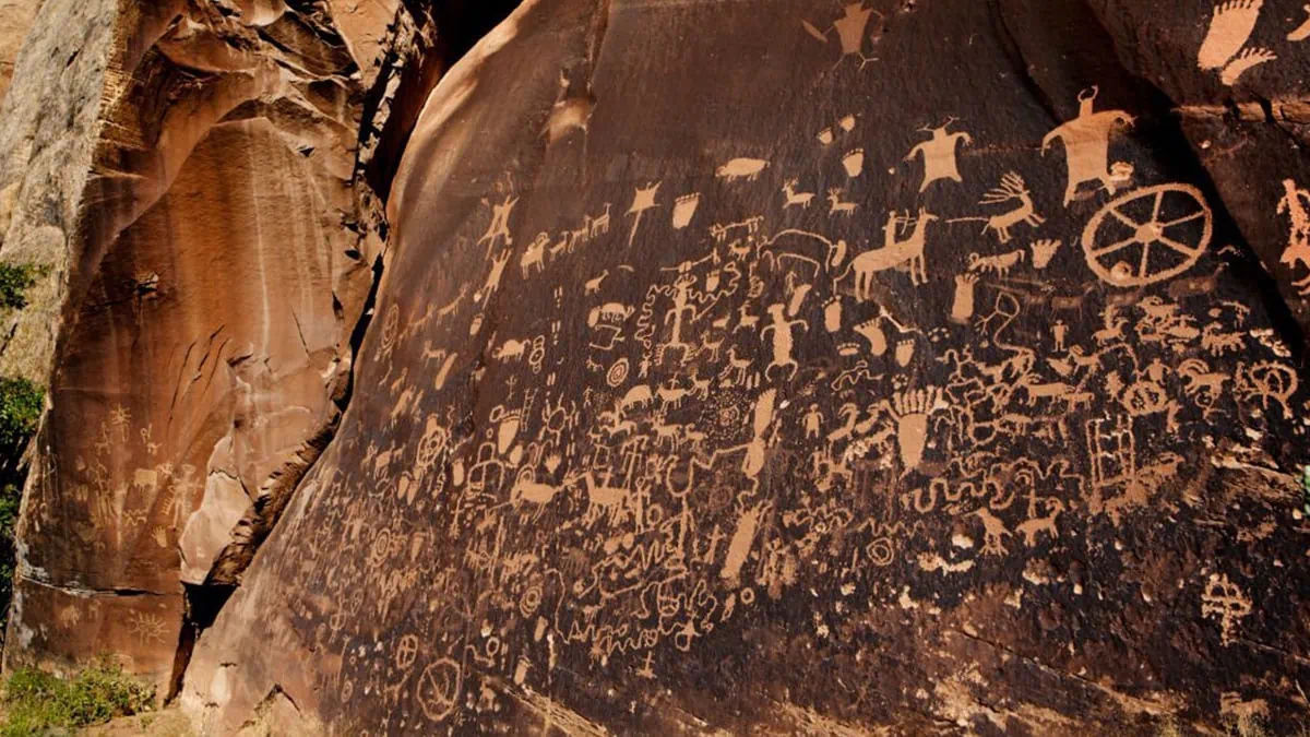 ancient carvings on old cave walls showing signs of history of paintings. 