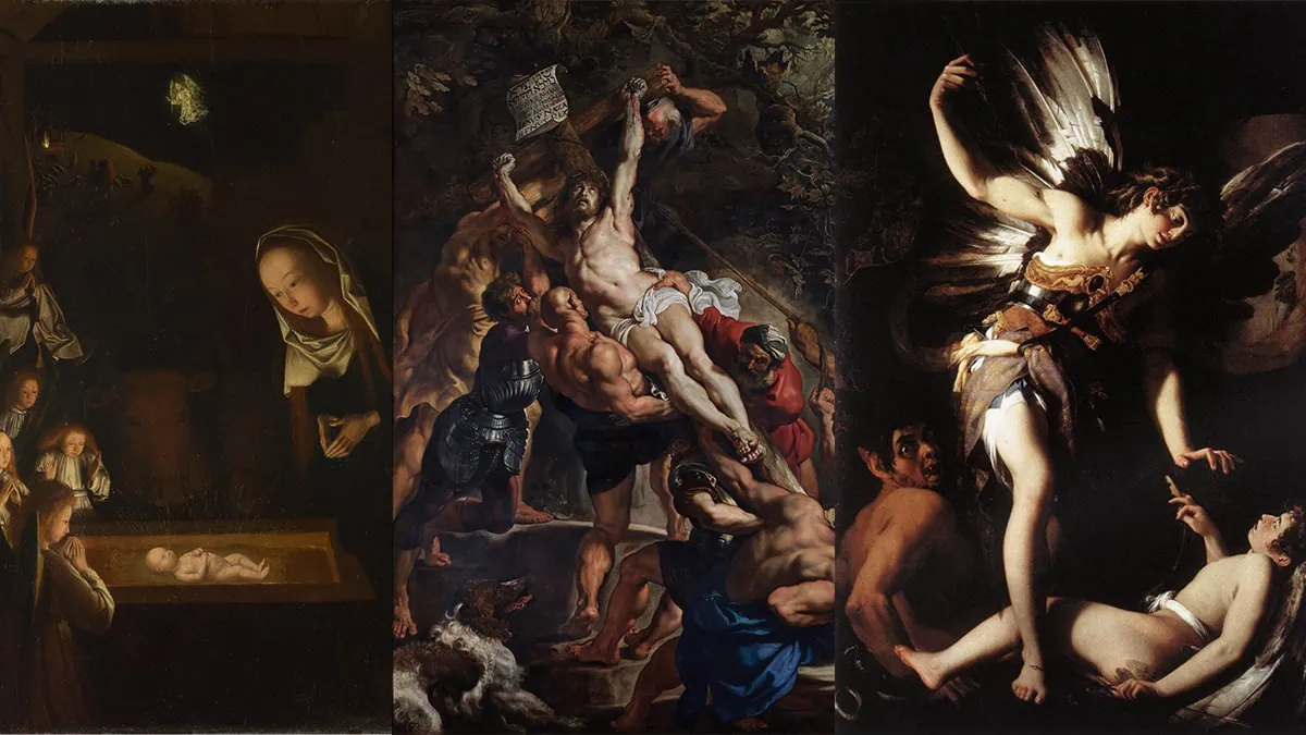 The collage art featuring Giovanni Baglione. Nativity at Night, and Peter Paul Rubens 