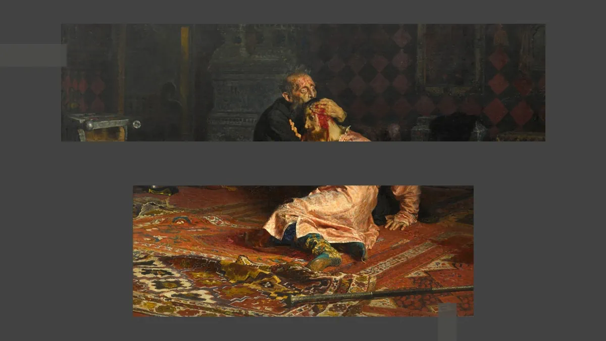 The differently lit part of the painting Ivan the Terrible and His Son