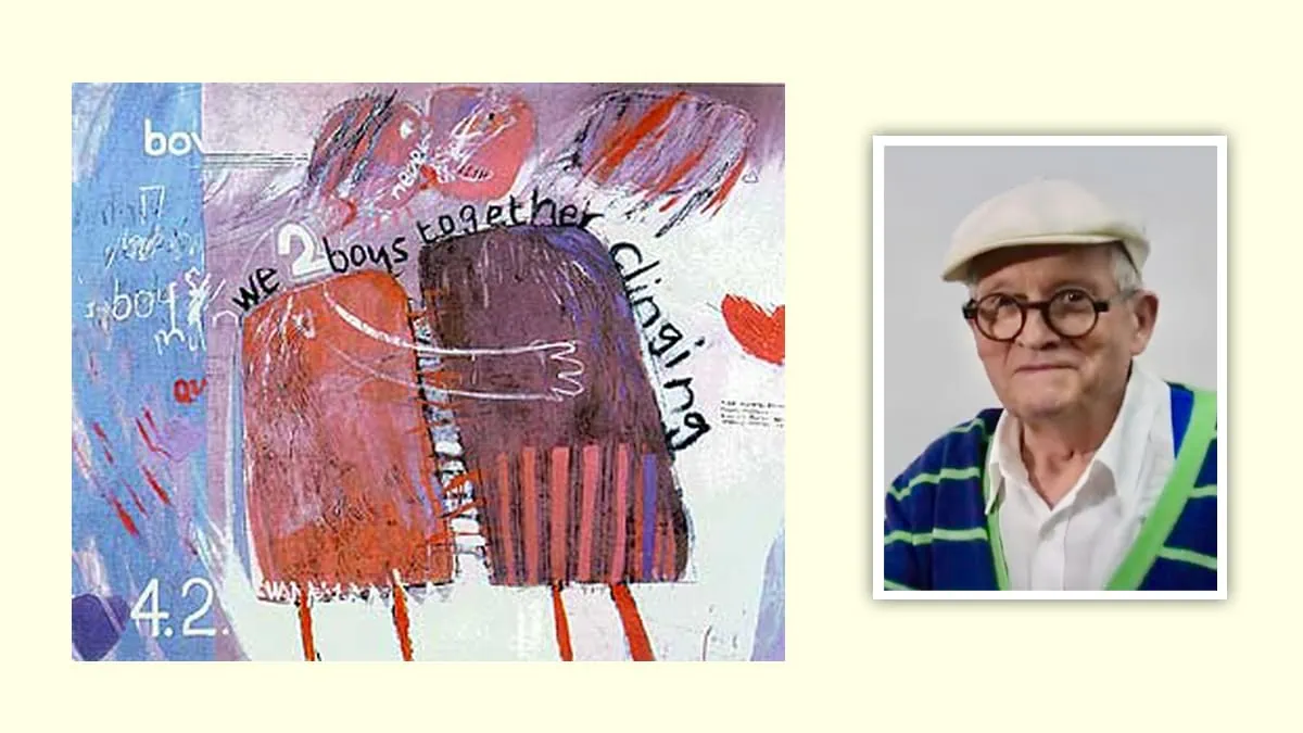 an image that shows a portrait by one of the famous collage artists David Hockney.
