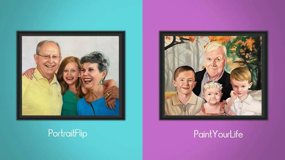 Comparison between Grandparents and Grandchildren Painting by PortraitFlip vs. PaintYourLife™