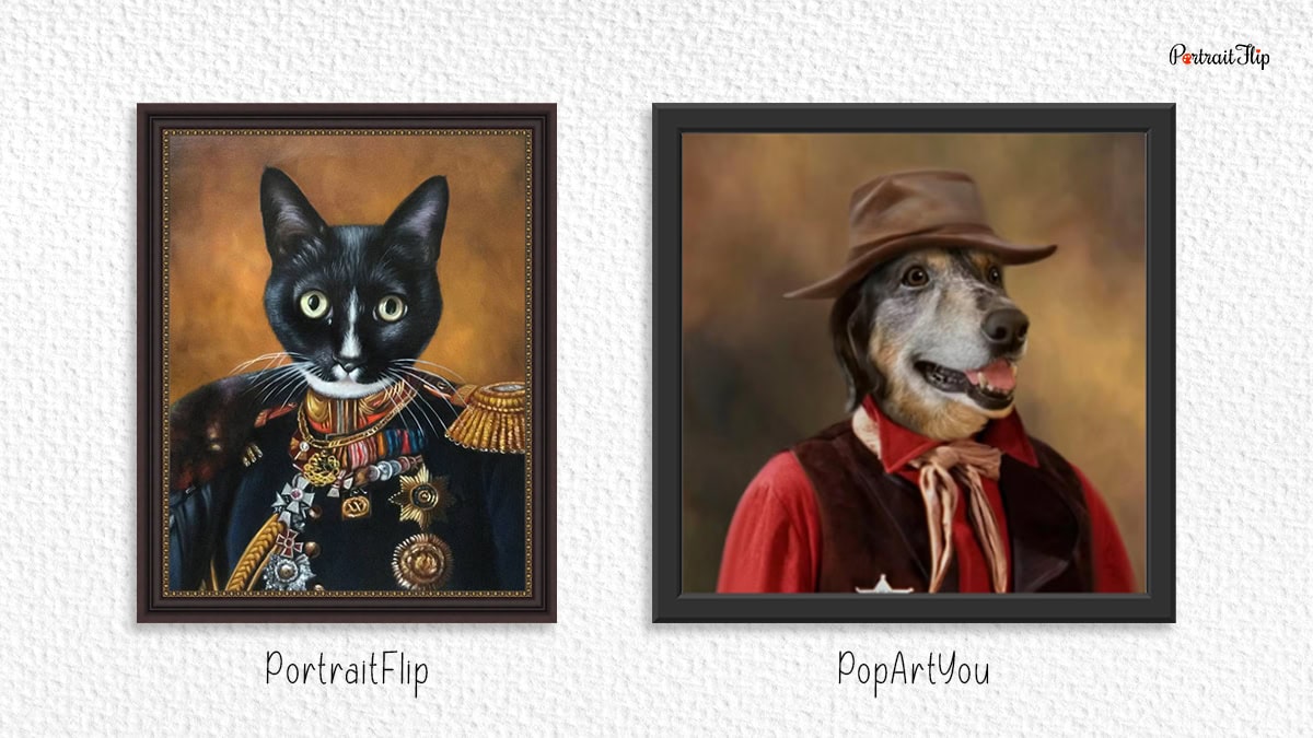 compariosn of pet royal portraits of portraitflip and popartyou