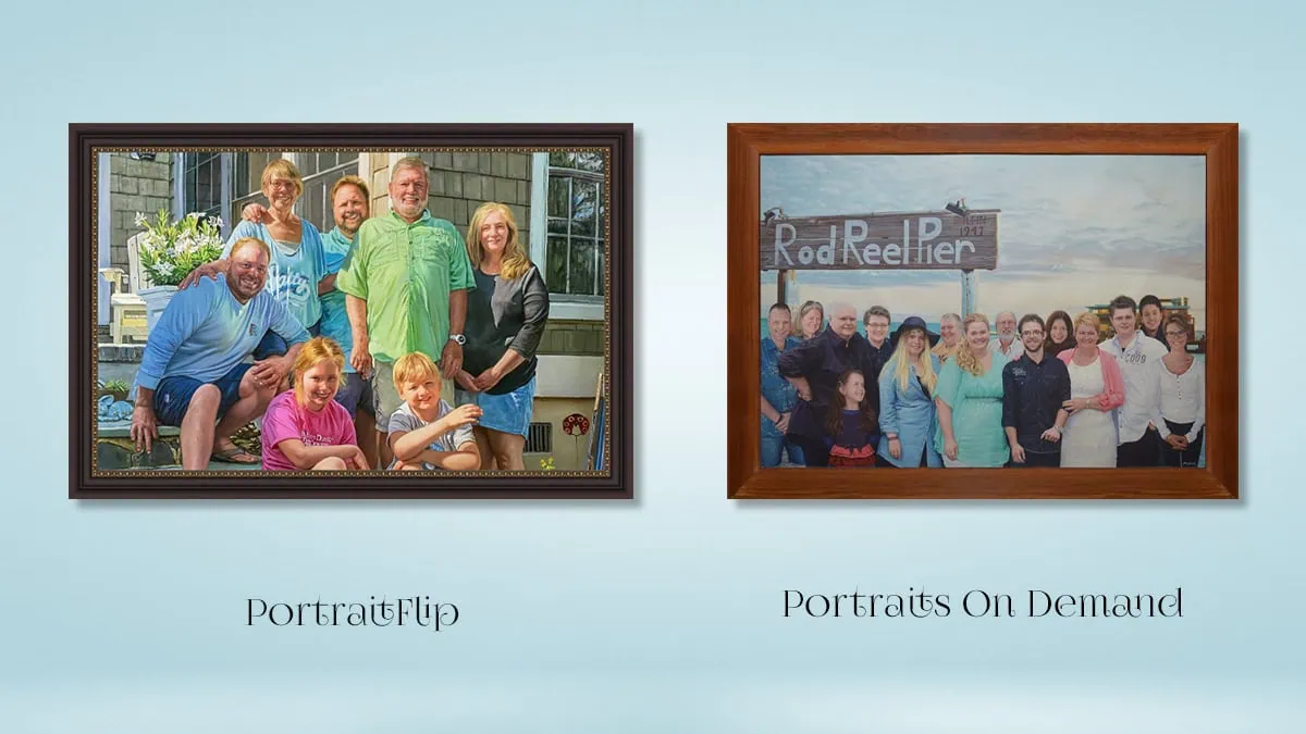 Comparison between family portraits of PortraitFlip vs. Portraits On Demand