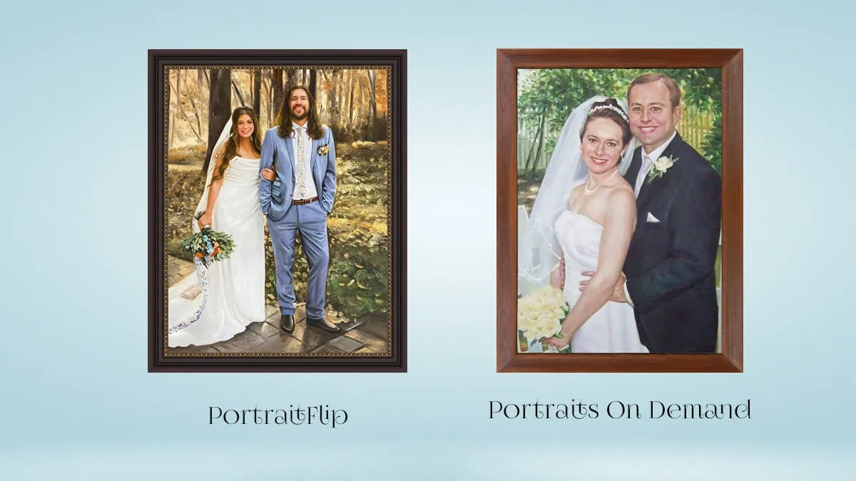 Comparison between wedding portraits of PortraitFlip vs. Portraits On Demand