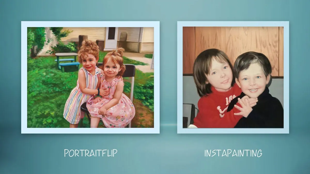 Comparison of baby portrait by PortraitFlip vs. Instapainting