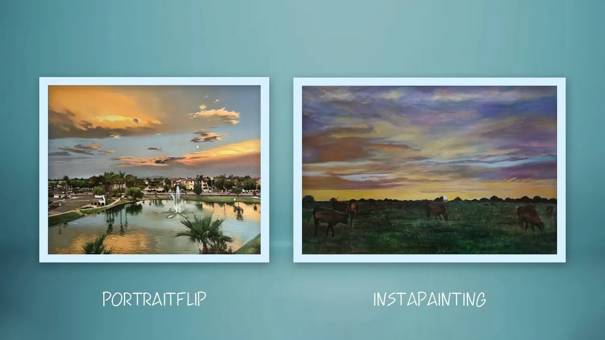 Comparison of landscape portrait by PortraitFlip vs. Instapainting