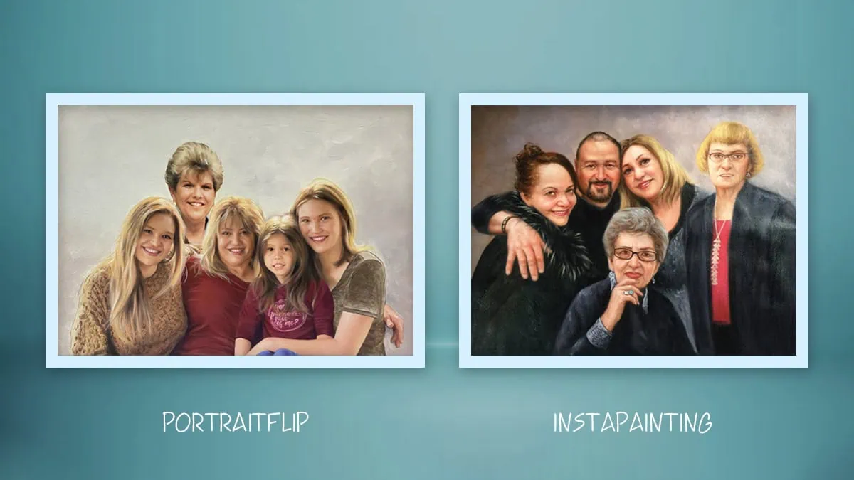 Comparison of compilation portrait by PortraitFlip vs. Instapainting