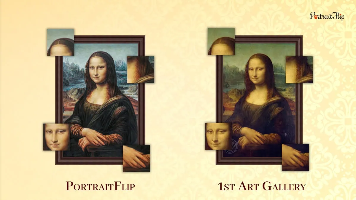 Comparison of replica painting of Mona Lisa between PortraitFlip vs 1st Art Gallery