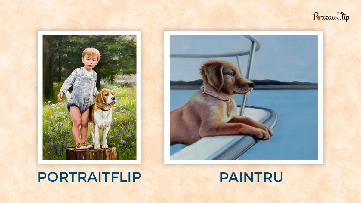 Comparison of Pet Portrait between PortraitFlip vs. Paintru