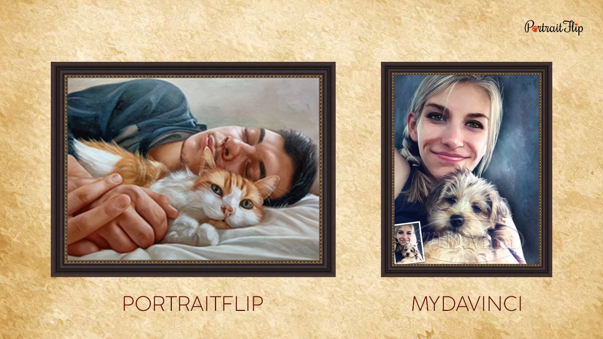 Comparison of Pet-Human Portrait between PortraitFlip vs. MyDaVinci