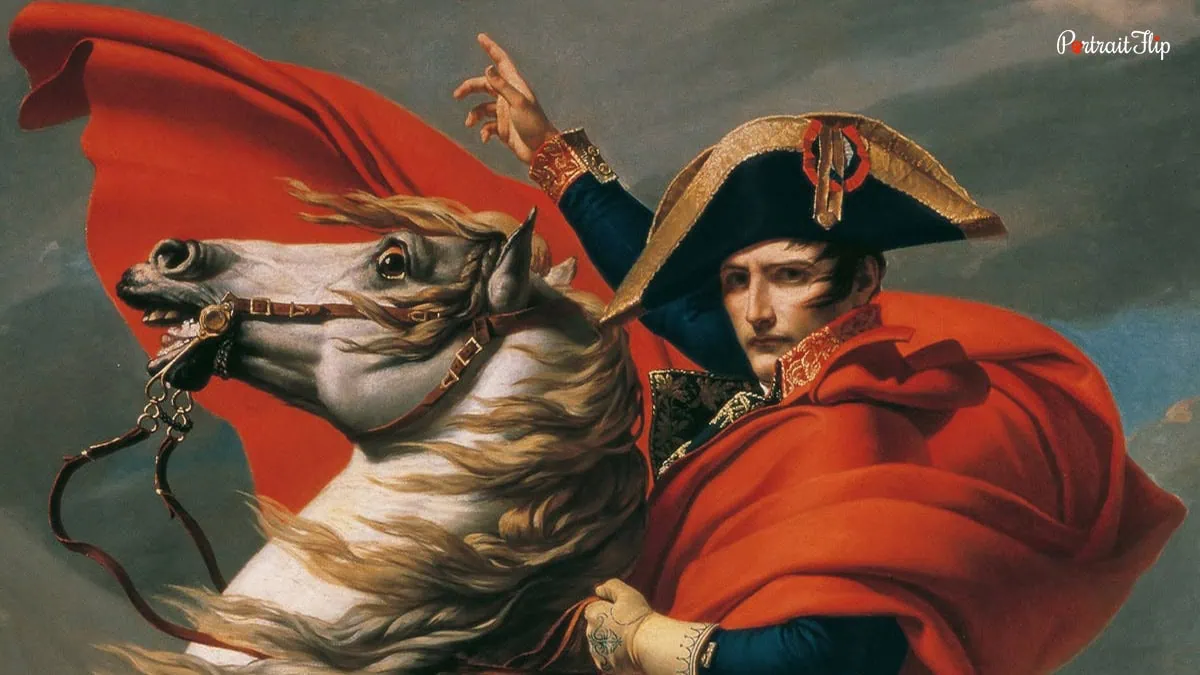 A close up of the Napoleon Crossing the Alps painting 