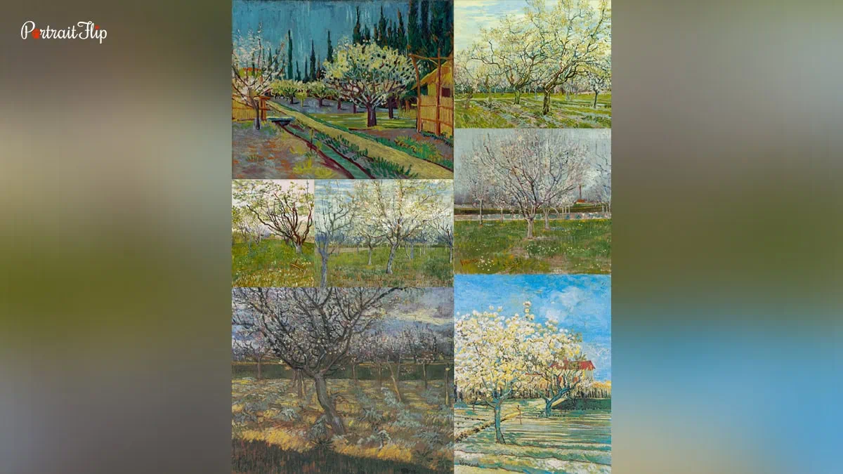 Different paintings by Van Gogh showing same subject