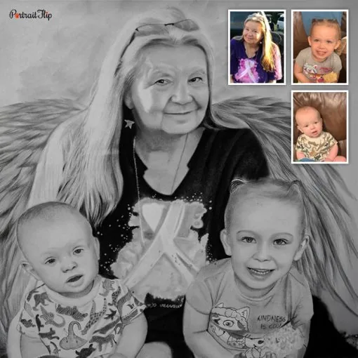 handmade memorial portrait with wings