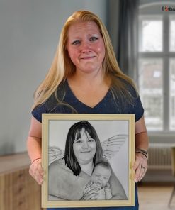 happy customer with memorial pencil portrait